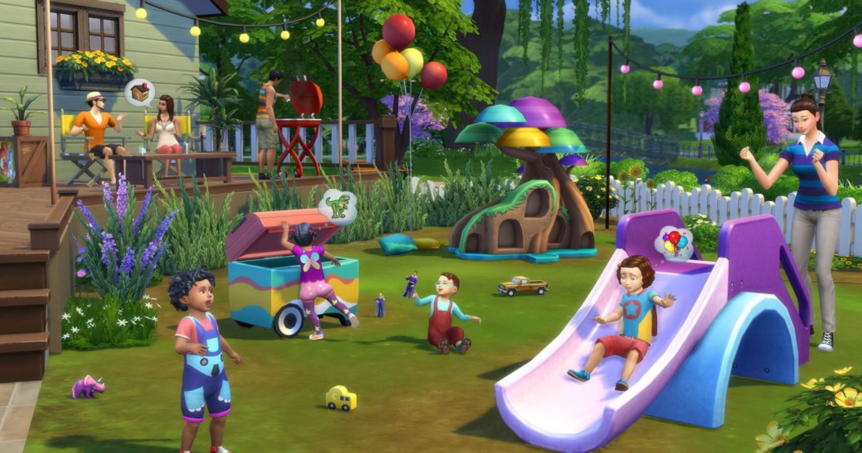 Sims backyard with toddlers on a playdate.