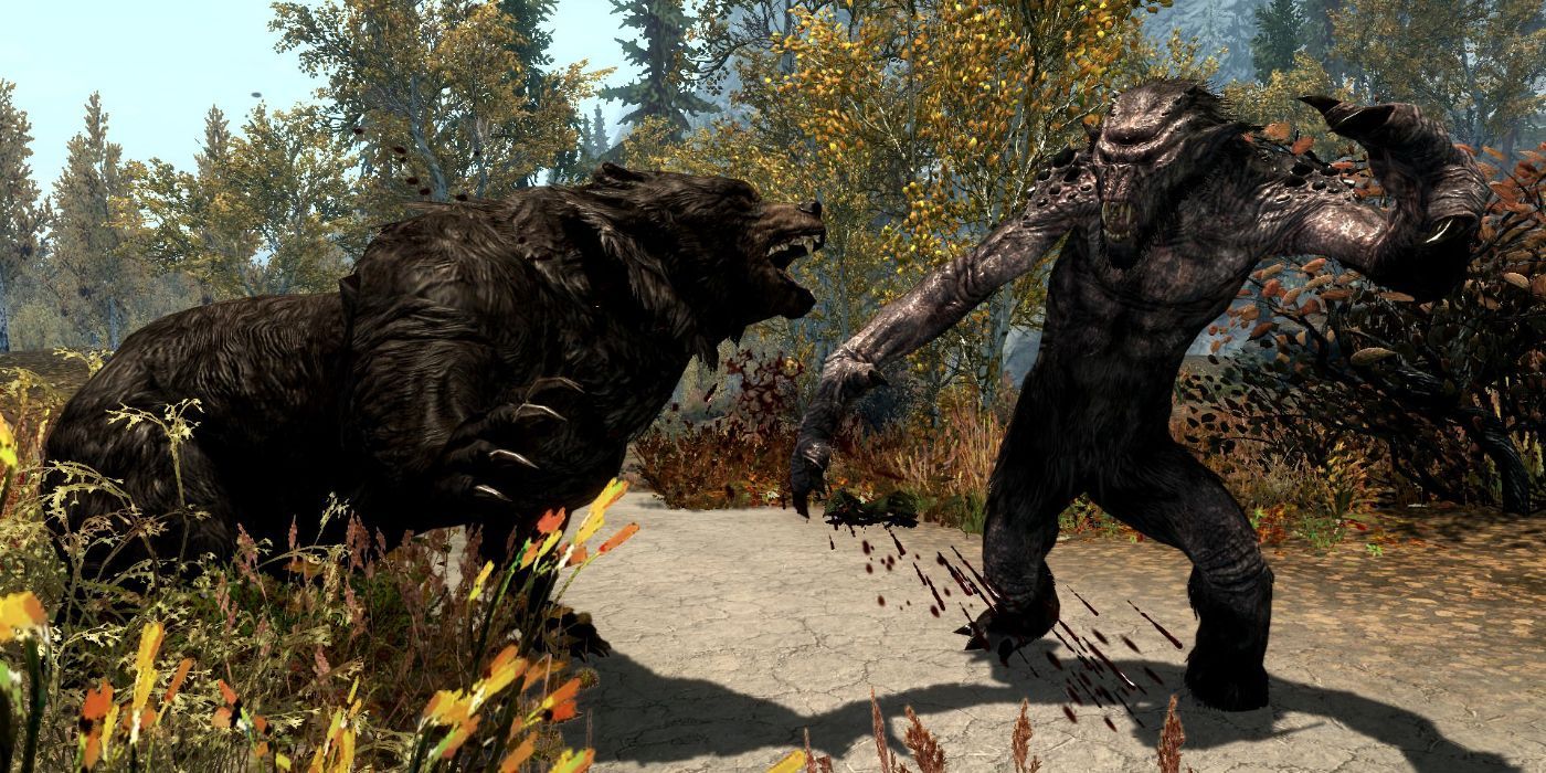 Skyrim bear fighting a troll