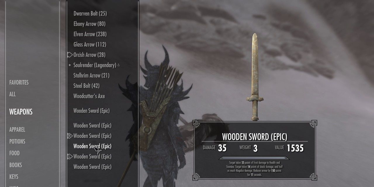 Skyrim Wooden Sword item in inventory