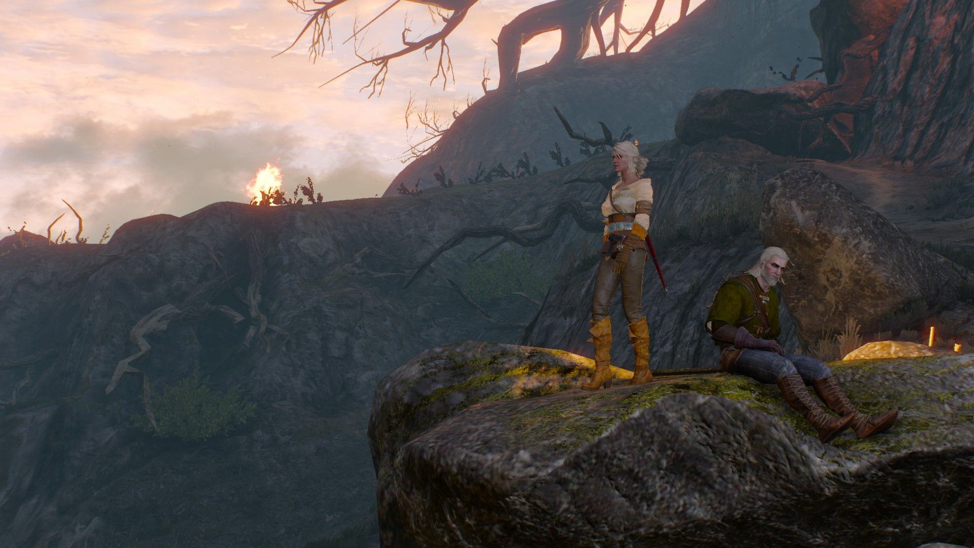 geralt and ciri on a clifftop