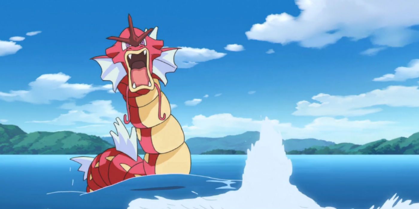 Red gyarados in the ocean