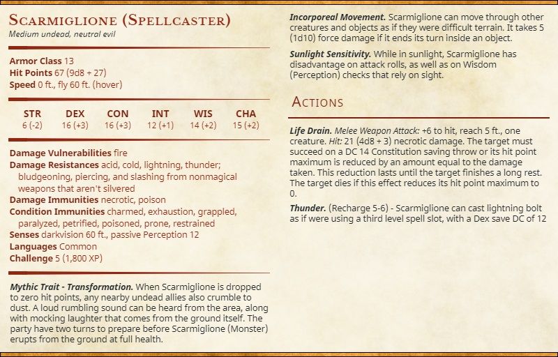 scarmiglione (spellcaster) Dungeons &amp; Dragons stat block