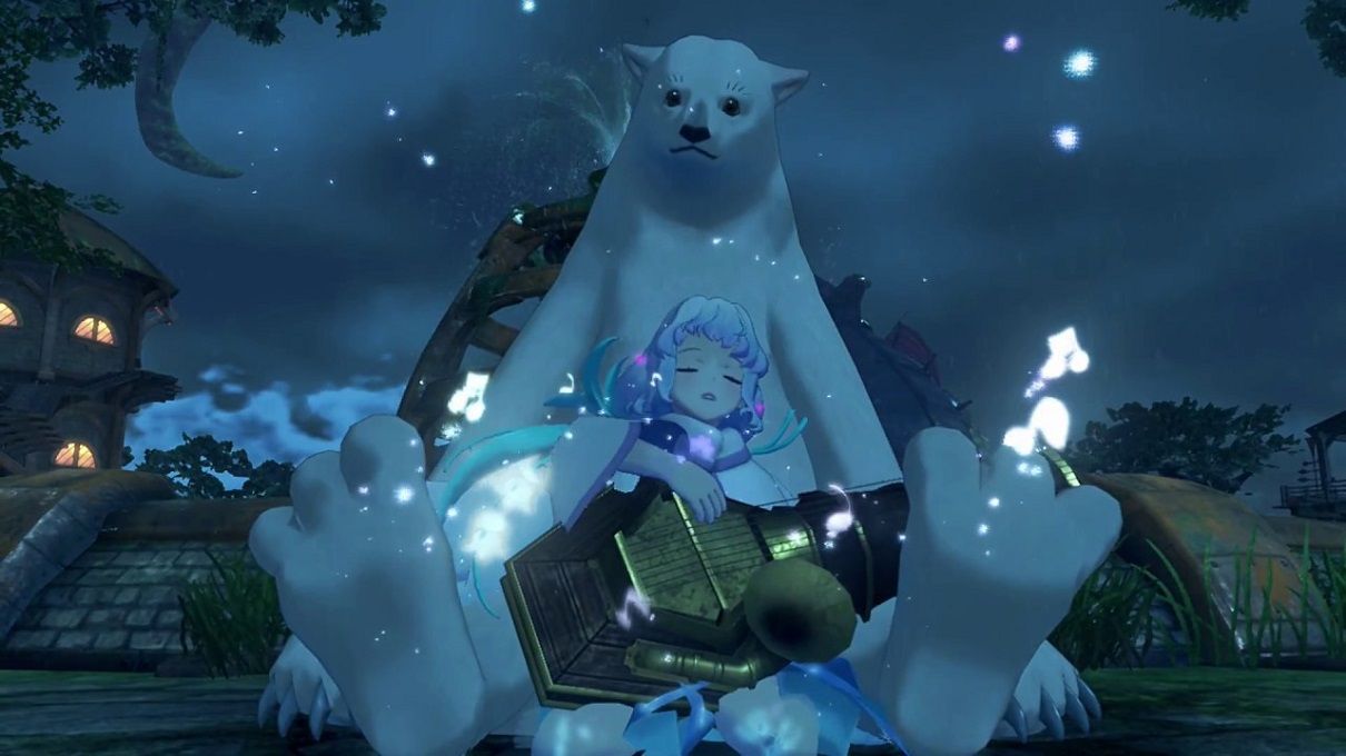 Ursula playing music with Beary in Xenoblade Chronicles 2