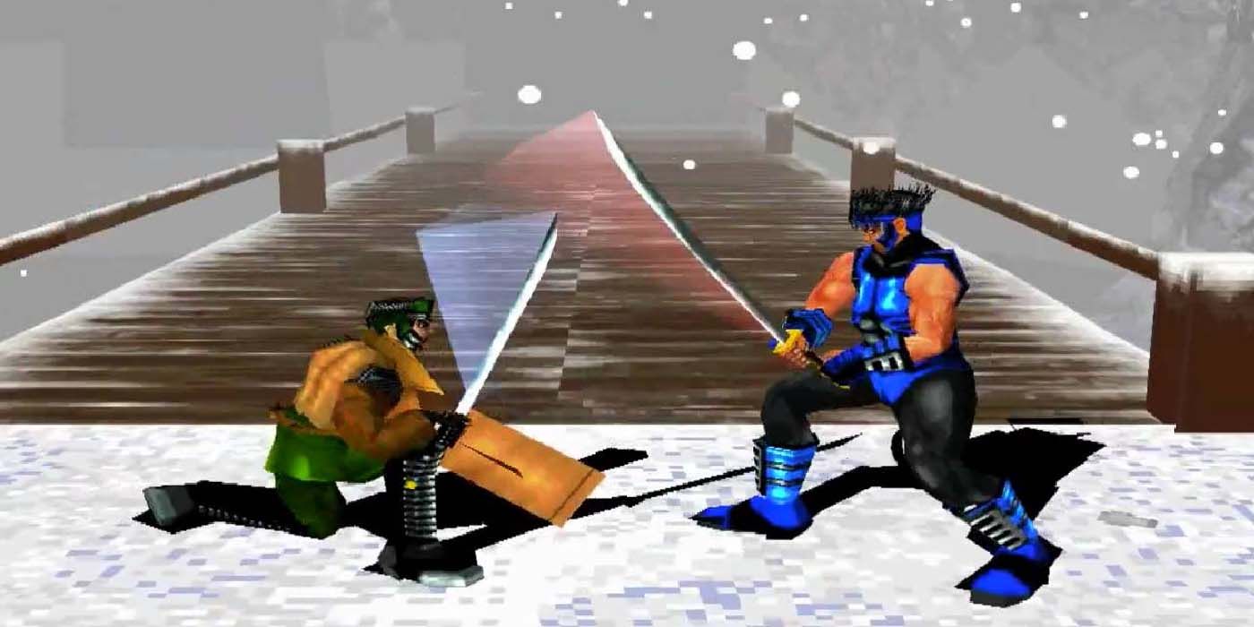 Bushido Blade Sword Fighting Gameplay on a snowy bridge stage.