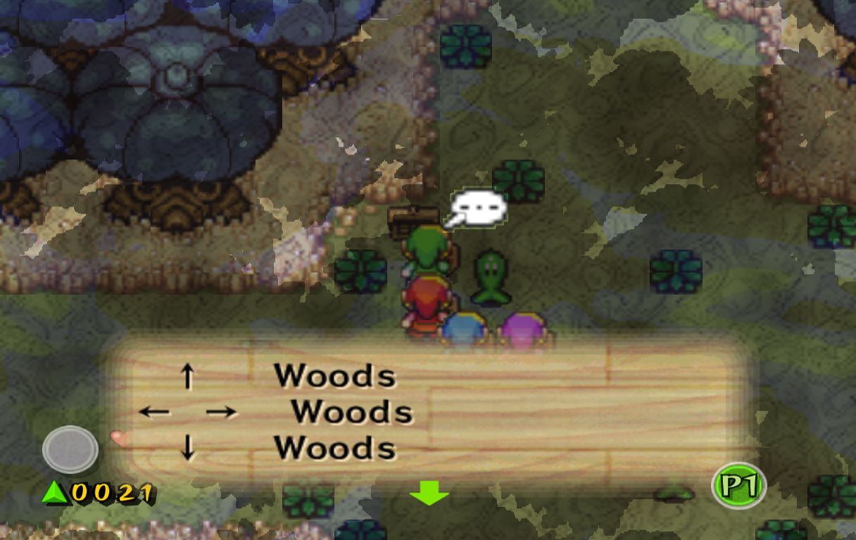 A screenshot from Four Swords Adventures' rendition of the Lost Woods.