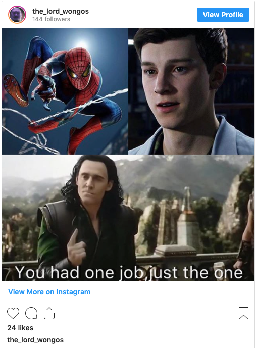 Spider-man Remastered Instagram Meme One Job