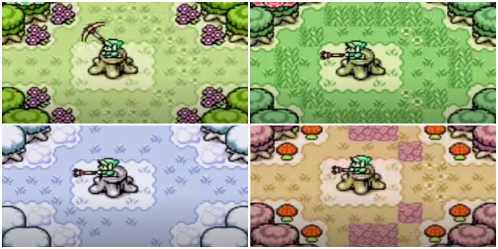 The Lost Woods of Holodrum as seen in each of the four seasons.