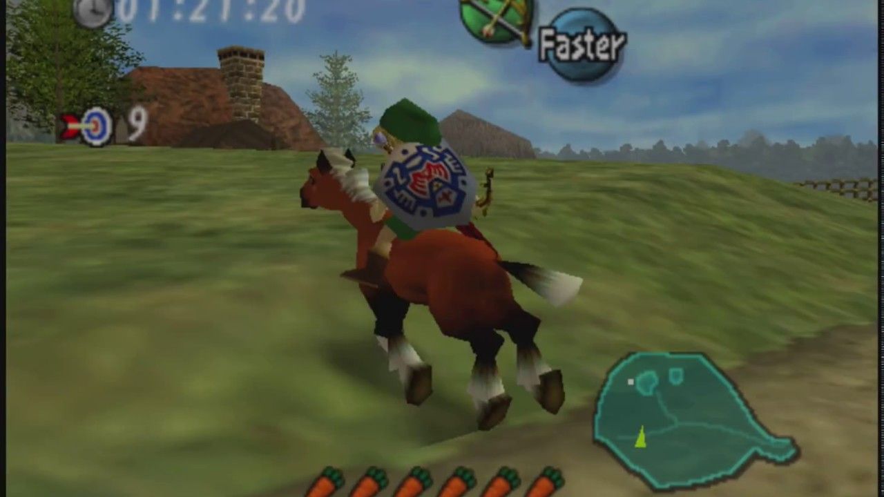 Link rides Epona in Termina in Majora's Mask.