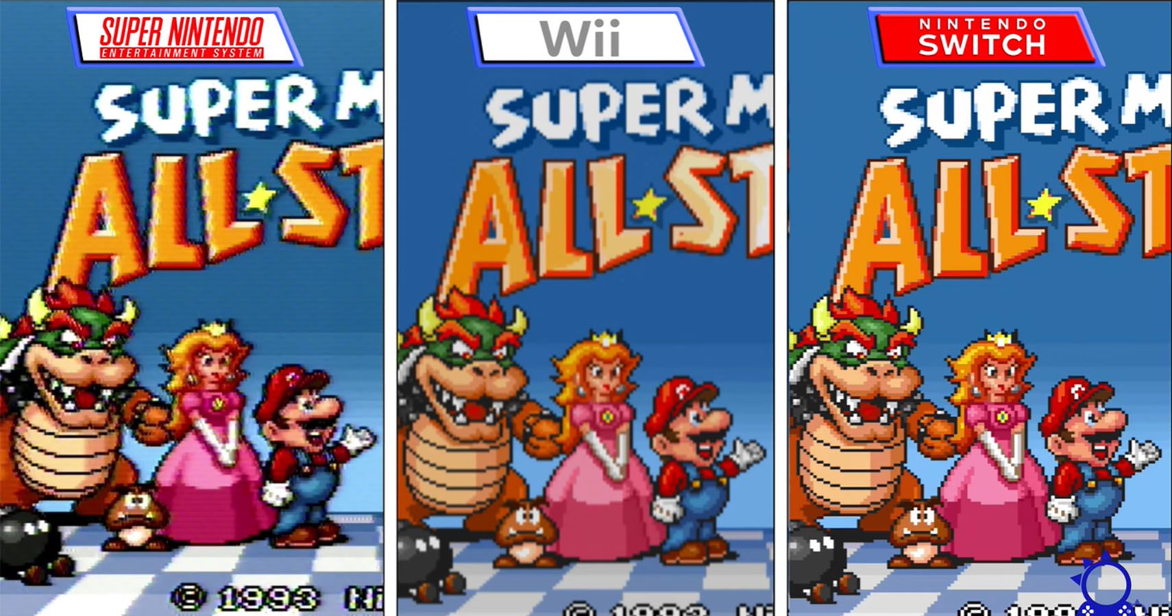 Super Mario All Stars run on three different consoles for comparison.