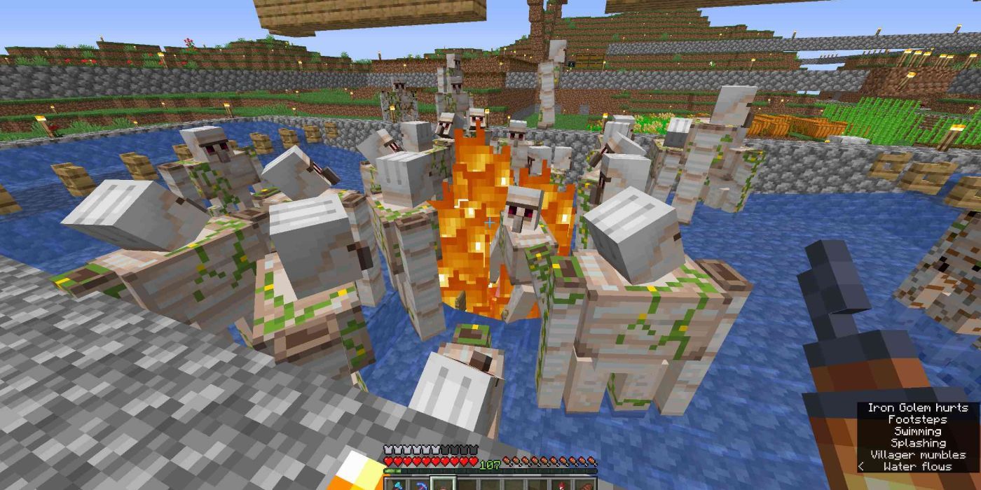 Minecraft Iron Golems On Fire Inside Iron Golem Farm