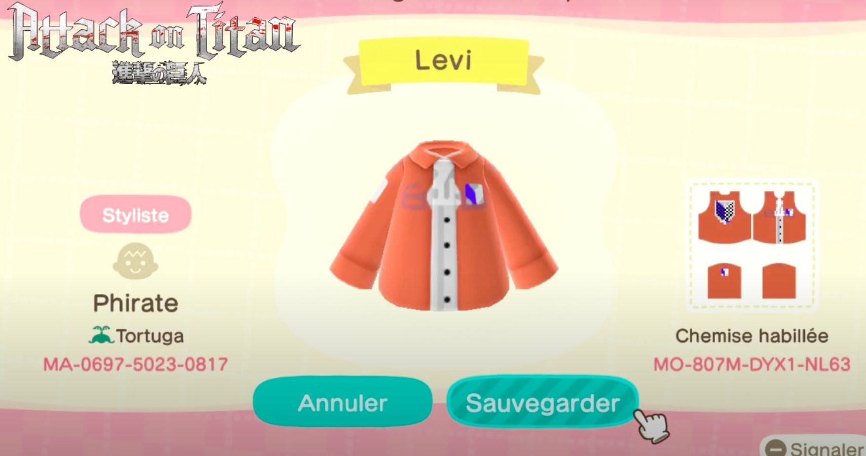 Animal Crossing: New Horizons - Codes For Attack On Titan Outfits - Animal Crossing New Horizons Attack On Titan