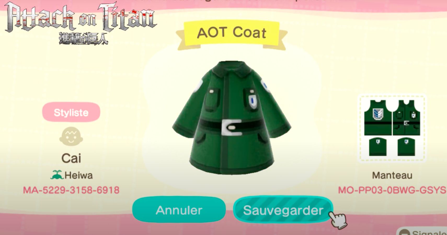 Animal Crossing New Horizons  Codes For Attack On Titan Outfits