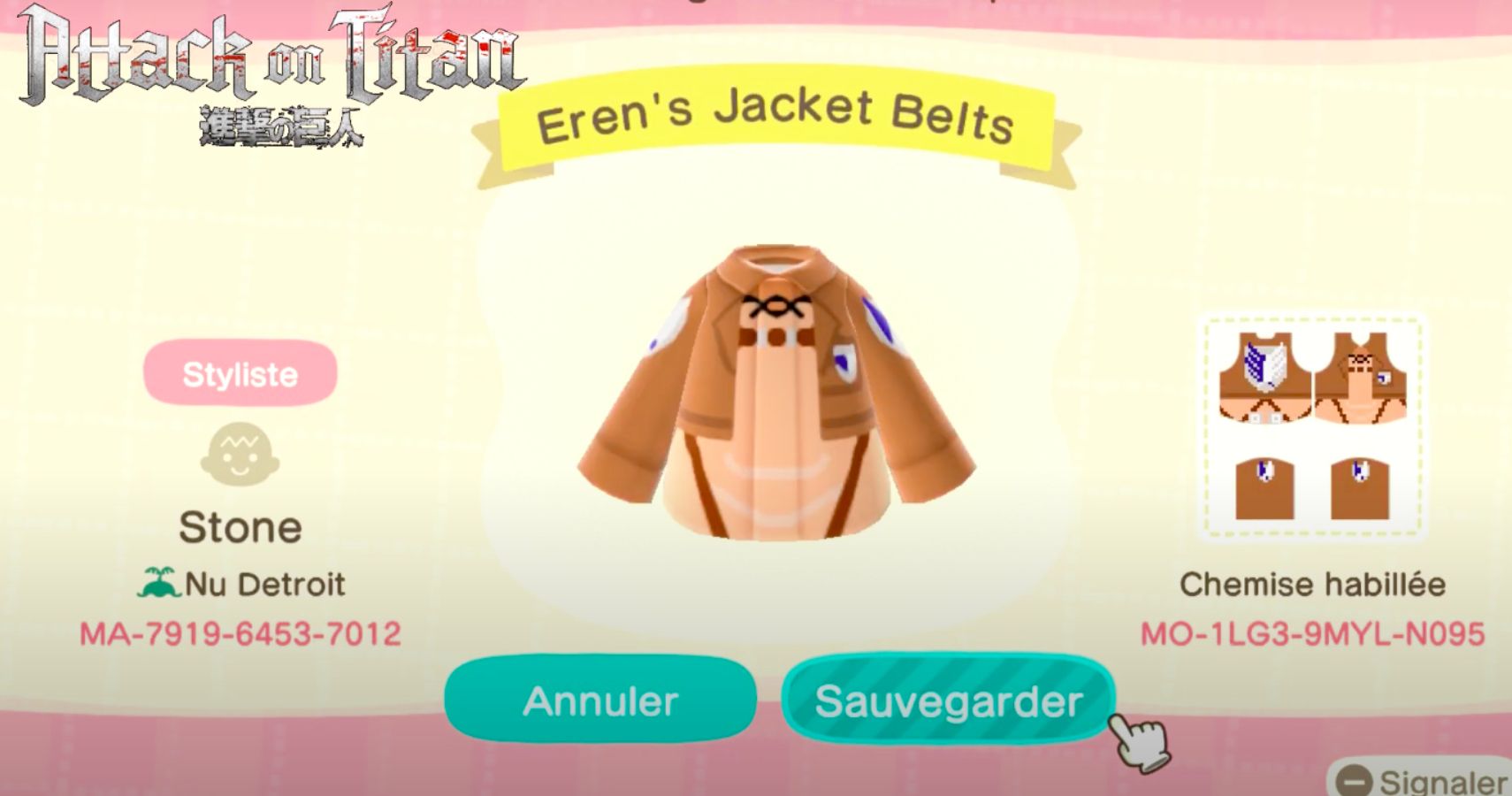 Animal Crossing New Horizons  Codes For Attack On Titan Outfits