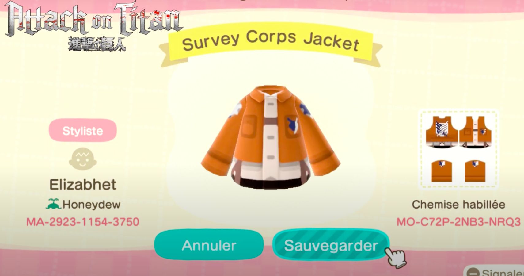 Animal Crossing New Horizons  Codes For Attack On Titan Outfits