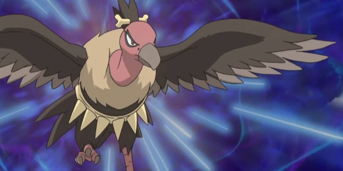 Mandibuzz flying fast in the Pokémon Anime