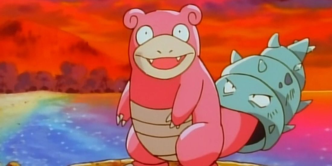 Slowbro looking dumbfounded at the camera in the Pokemon Anime