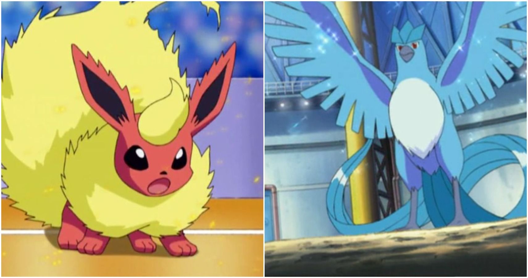Flareon and Articuno from the Pokemon Anime