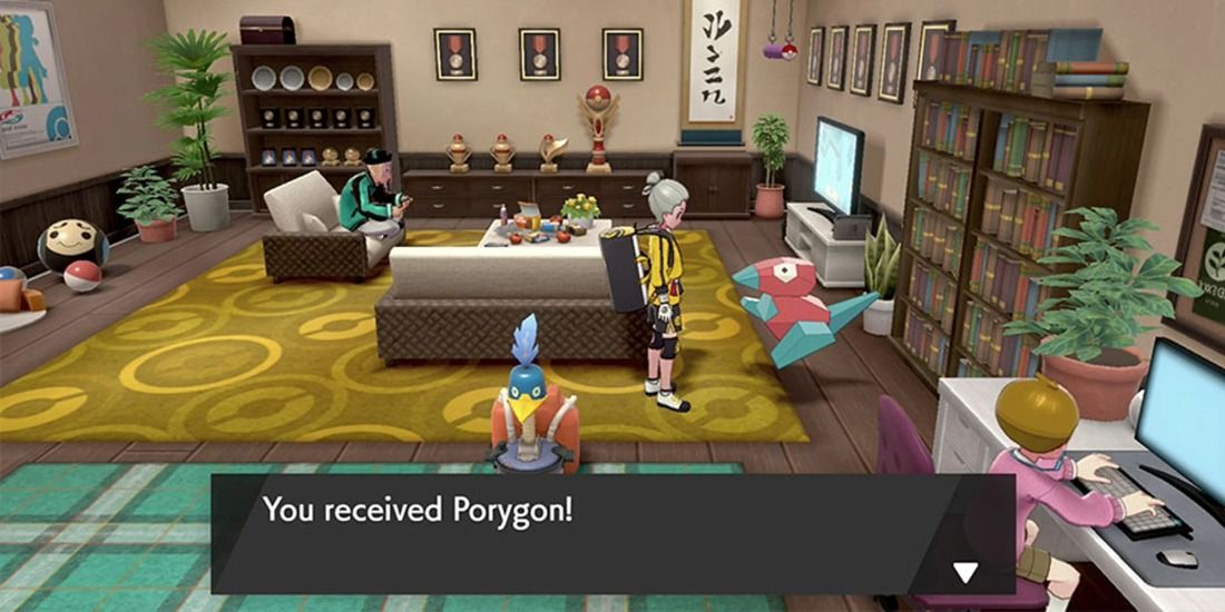 A Porygon near Hyde and the Cram-O-Matic in the Master Dojo in Pokémon Sword & Shield