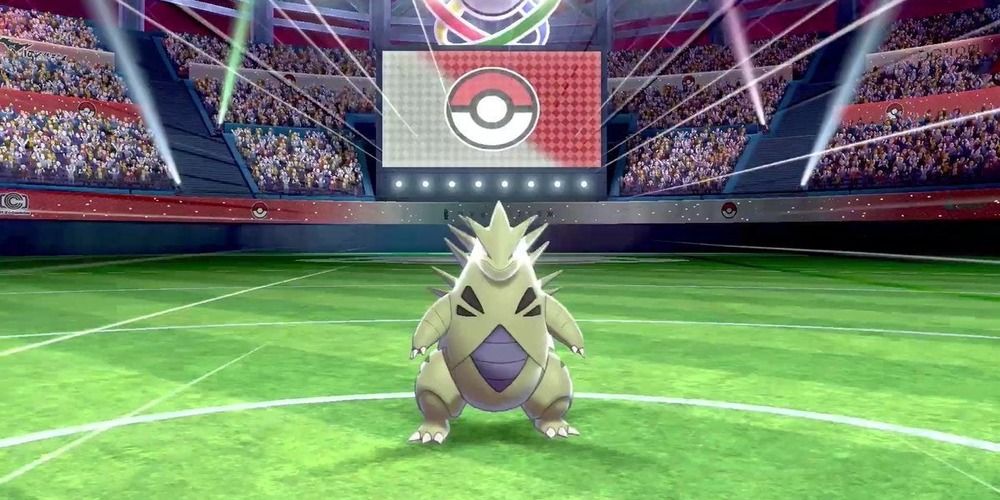 Trainers Tyranitar during a Pokemon League Battle