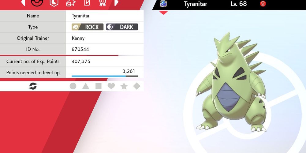 Trainer information on Tyranitar in Pokemon Shield