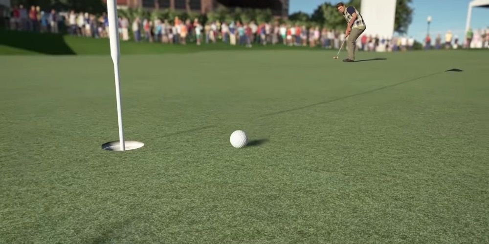 Golf ball near hole in PGA Tour 2K21
