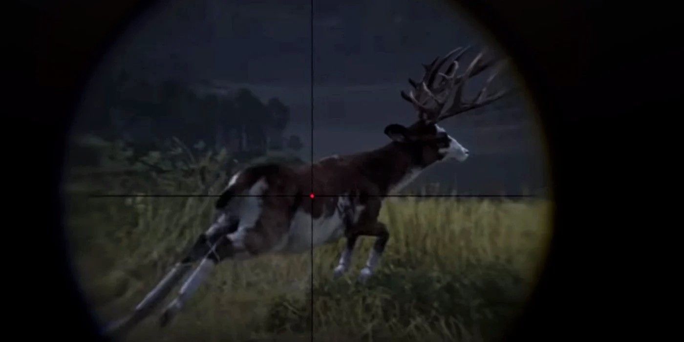 Using a scope to aim at a deer running.