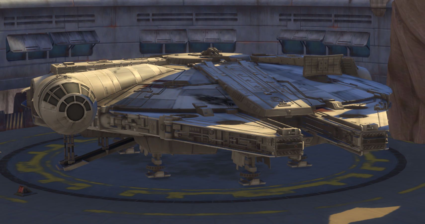 The Millenium Falcoln parked up in Batuu.