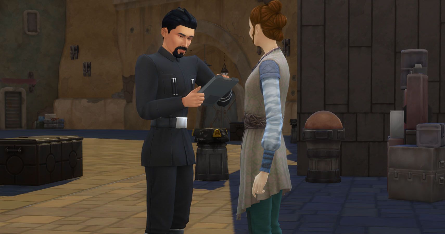 A female sim accepting a mission from Lt Agnon.