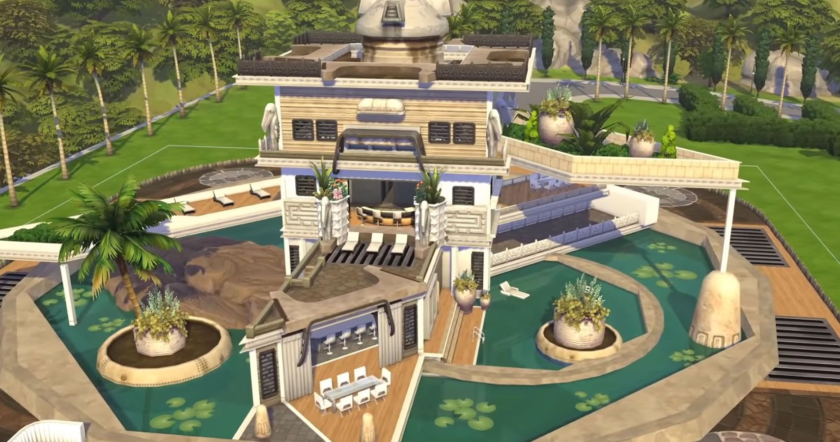 A large dystopian looking mansion in Del Sol VAlley in TS4 using Star Wars items.