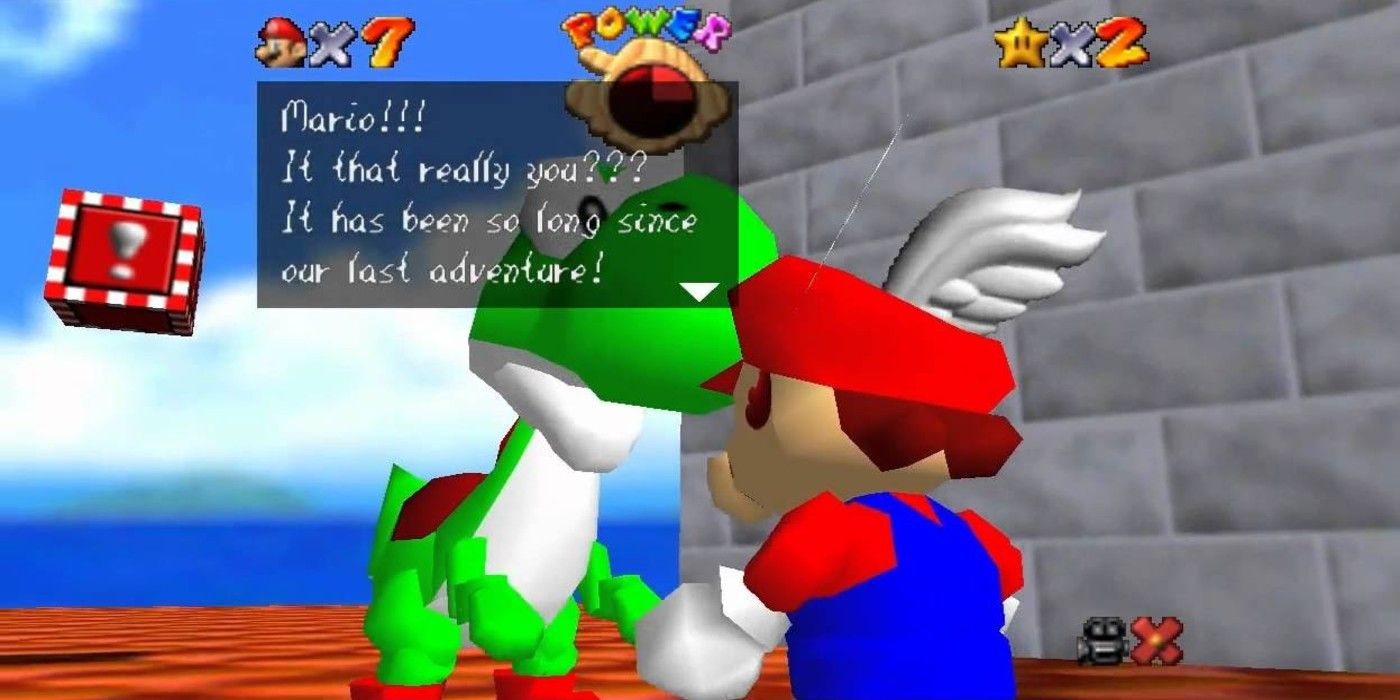 Meeting Yoshi on castle roof in Super Mario 64
