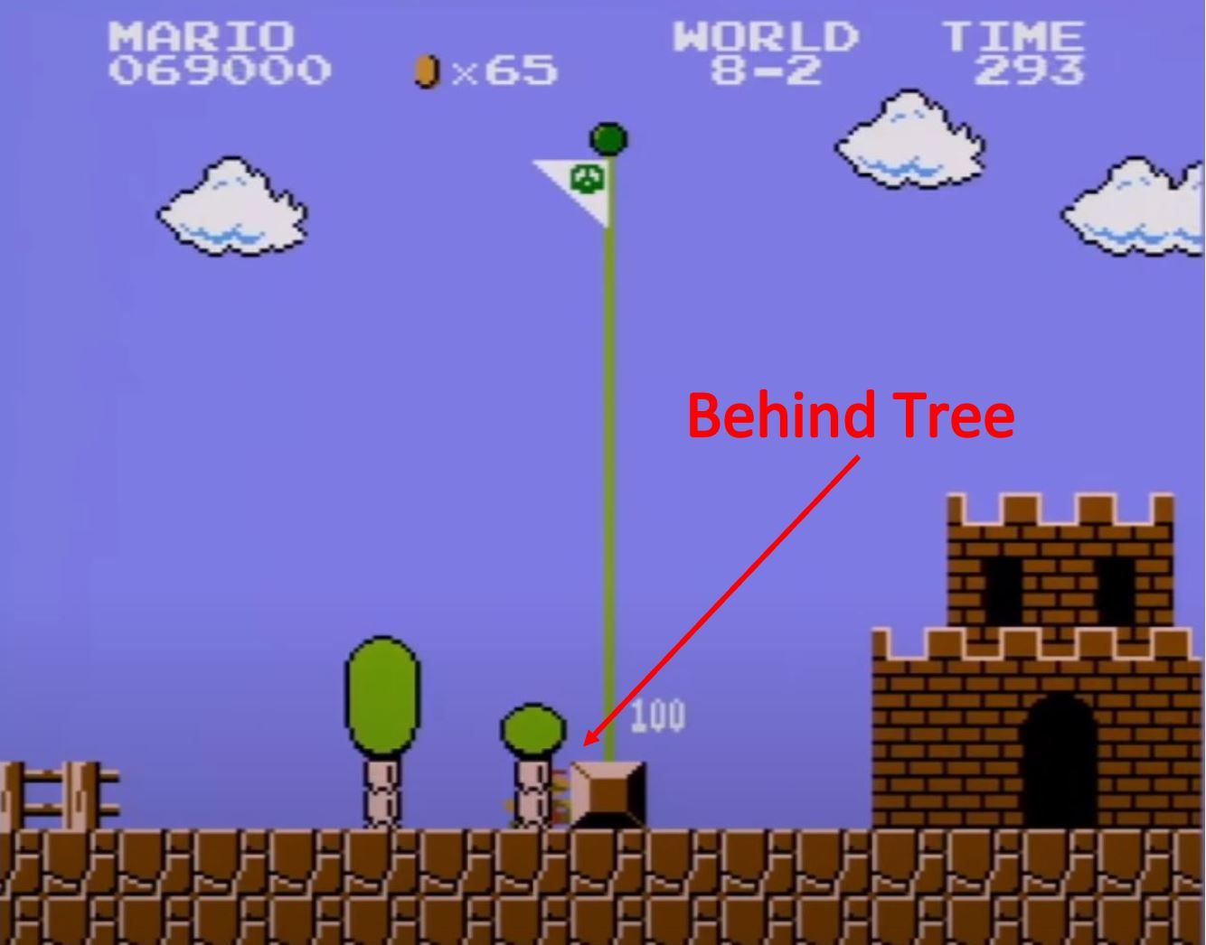 Super Mario Bros 8-2 Mario Behind Tree