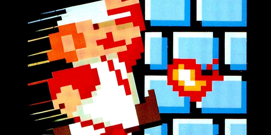 Super Mario Bros. Original NES Box Art showing Mario jumping and firing a fireball