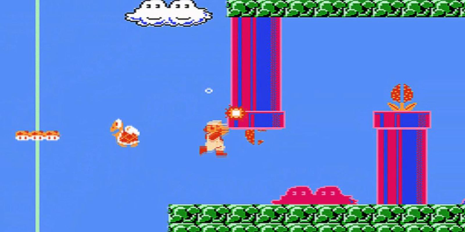 Super Mario Bros. The Lost Levels Mario hopping into Piranha Plant
