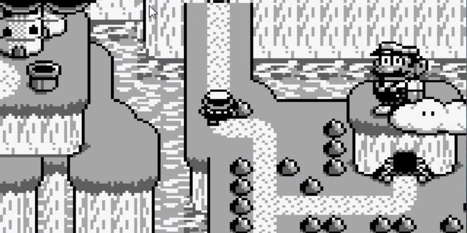 Mario walking path past Mario statue in Super Mario Land 2 6 Golden Coins