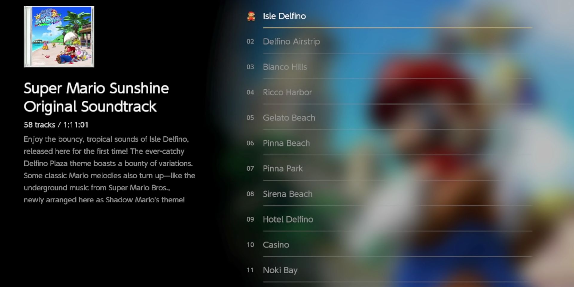Nintendo Super Mario Sunshine Soundtrack Listings