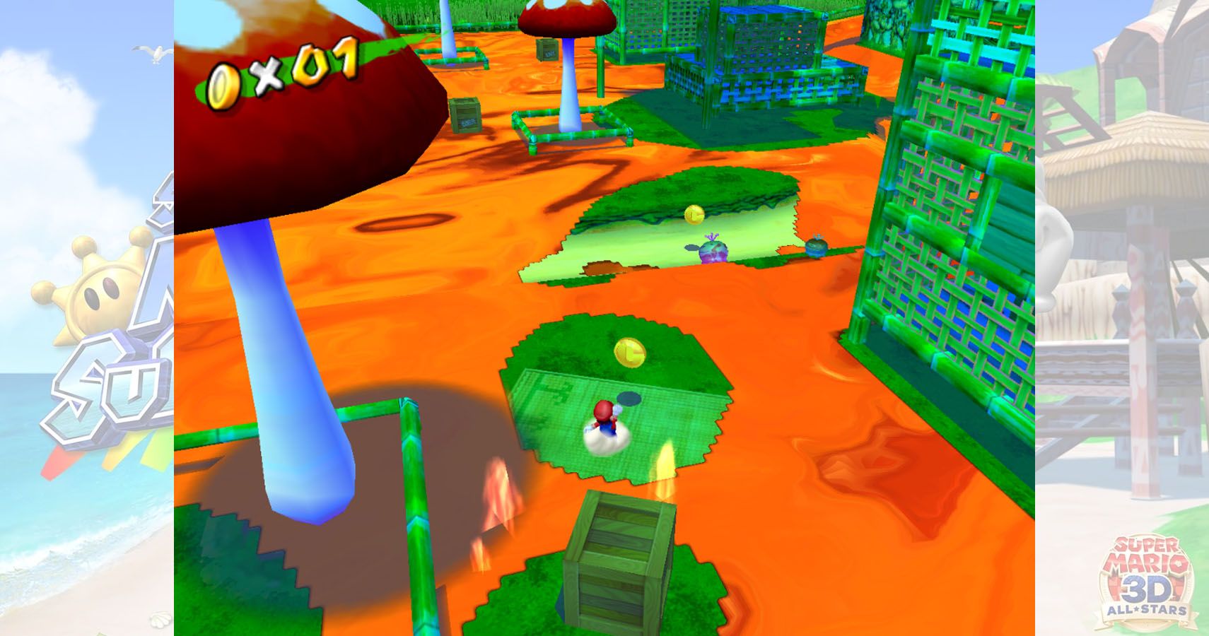 Mario under the village in gloopy inferno level of super mario sunshine.
