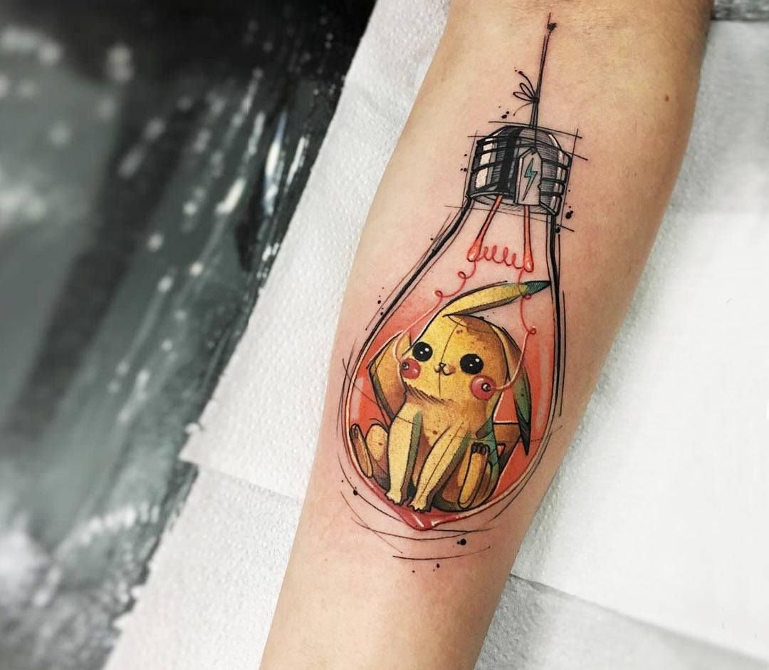 My pixelated Pikachu tattoo done by Karim Zarfani (Lommel, Belgium) :  r/nerdtattoos