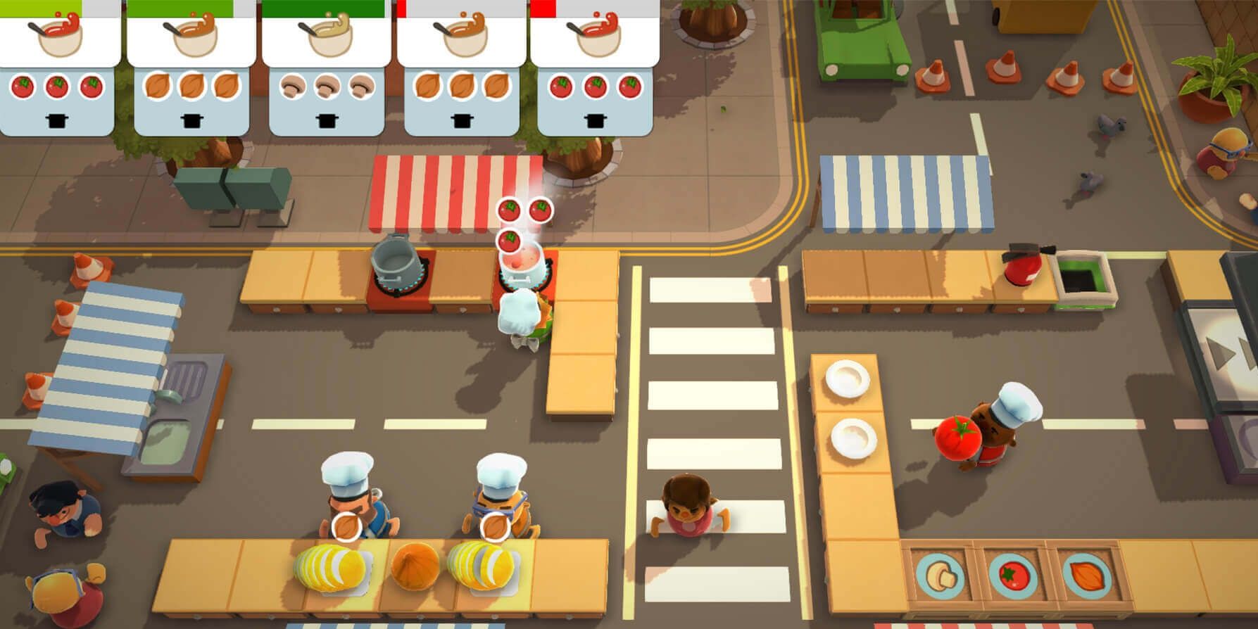screenshot of players playing overcooked level