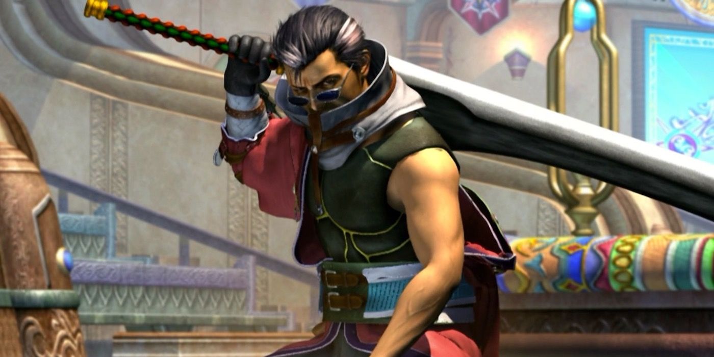 Auron from Final Fantasy 10 holding sword over shoulder
