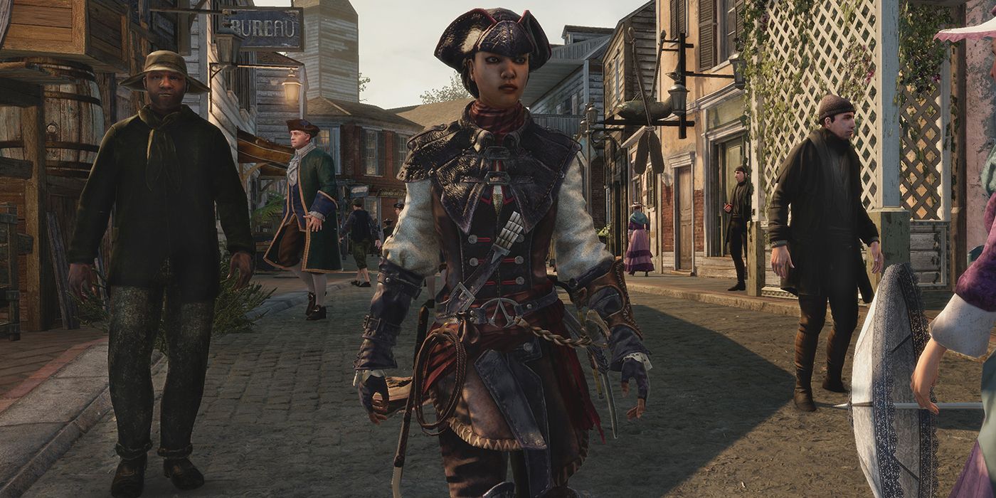 Screenshot Of Assassin's Creed Liberation Featuring Aveline Walking Down Street