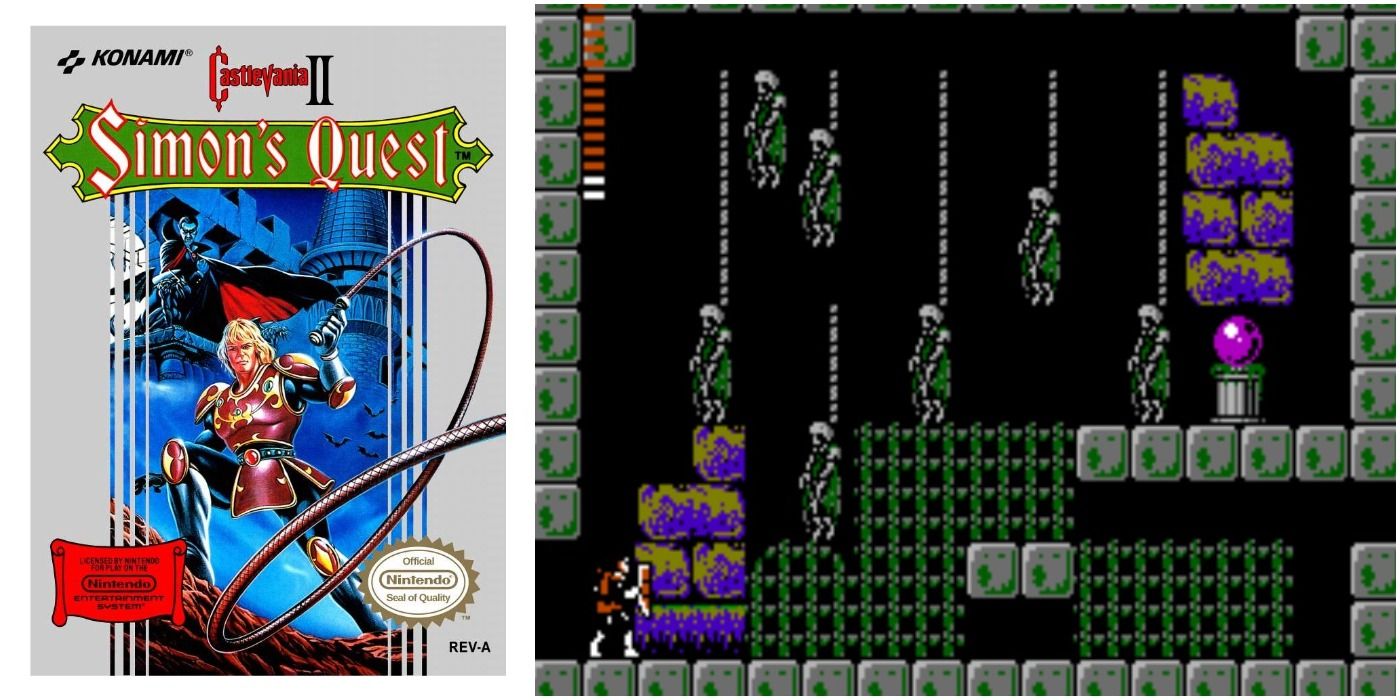 image of gameplay and promotional poster for Castlevania II: Simon's Quest