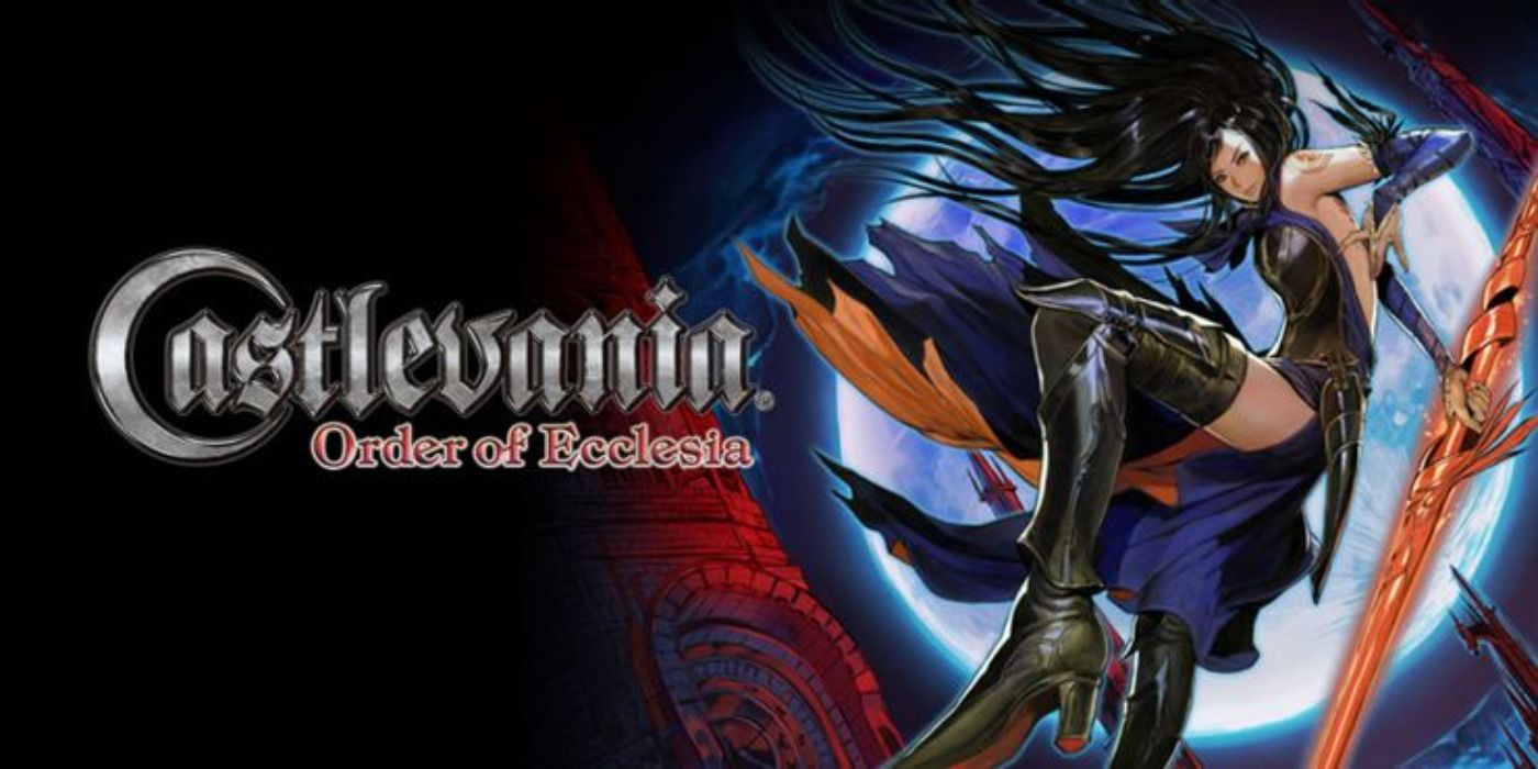 image of Shanoa in the air next to the Castlevania: Order of Ecclesia logo