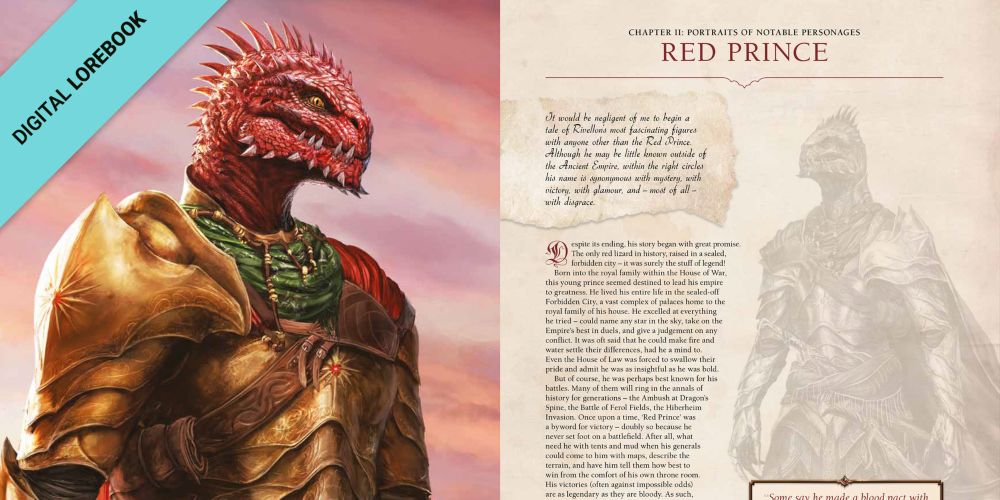 Divinity: Original Sin 2 DLC art of Red Prince, with lorebook explanation on the right side