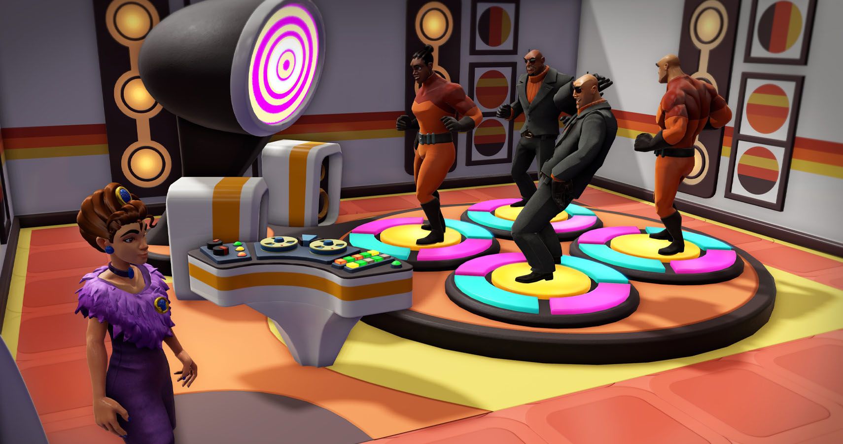 Dance battle style image with henchmen.