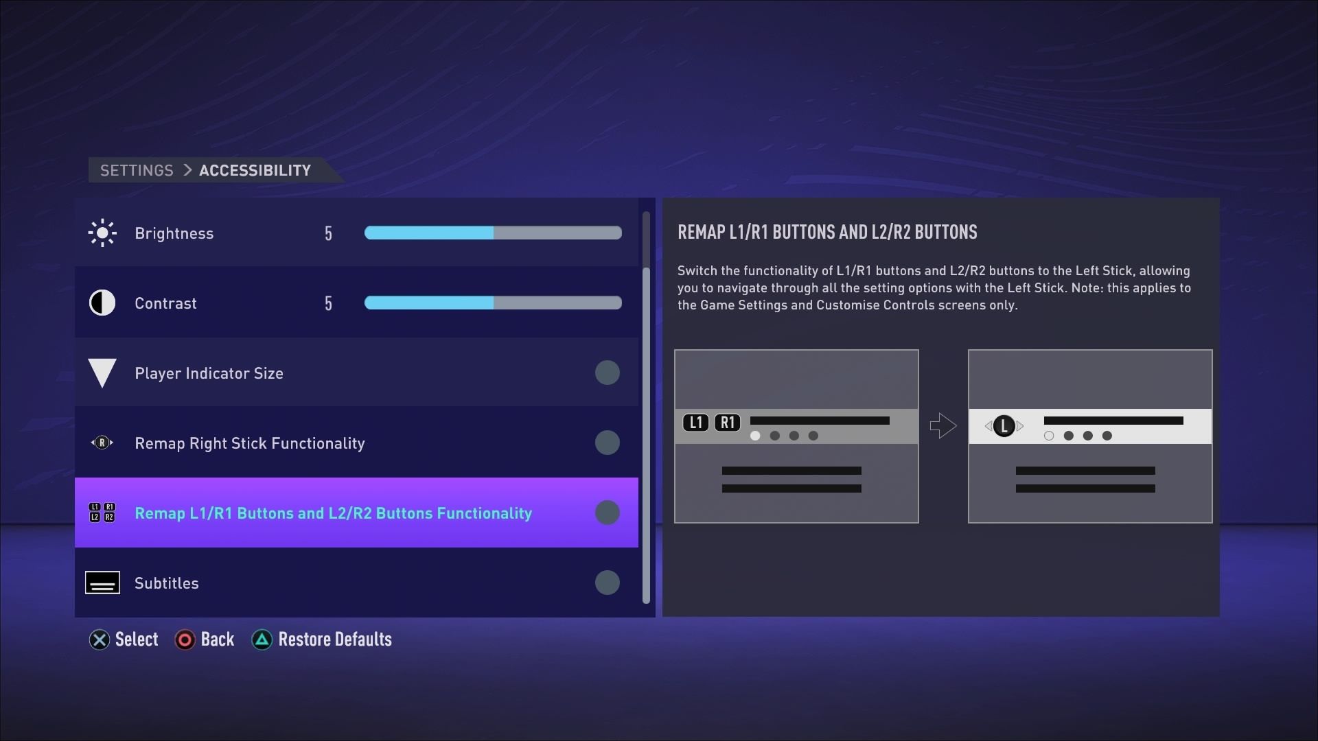 FIFA 21 Remap Buttons PS4 Accessibility