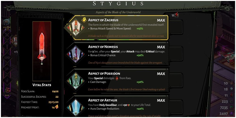 Hades Getting The Maximum Level For The Zagreus Aspect On The Stygian Blade