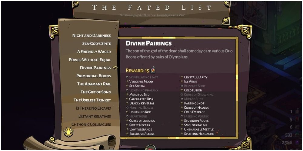 Hades In Game Checklist For Divine Pairings