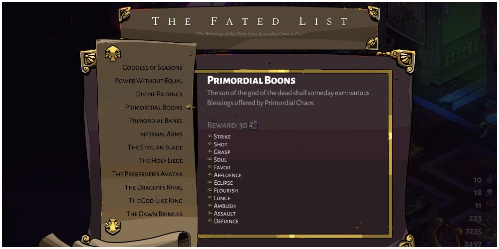 Hades In Game Checklist For The Primordial Boons