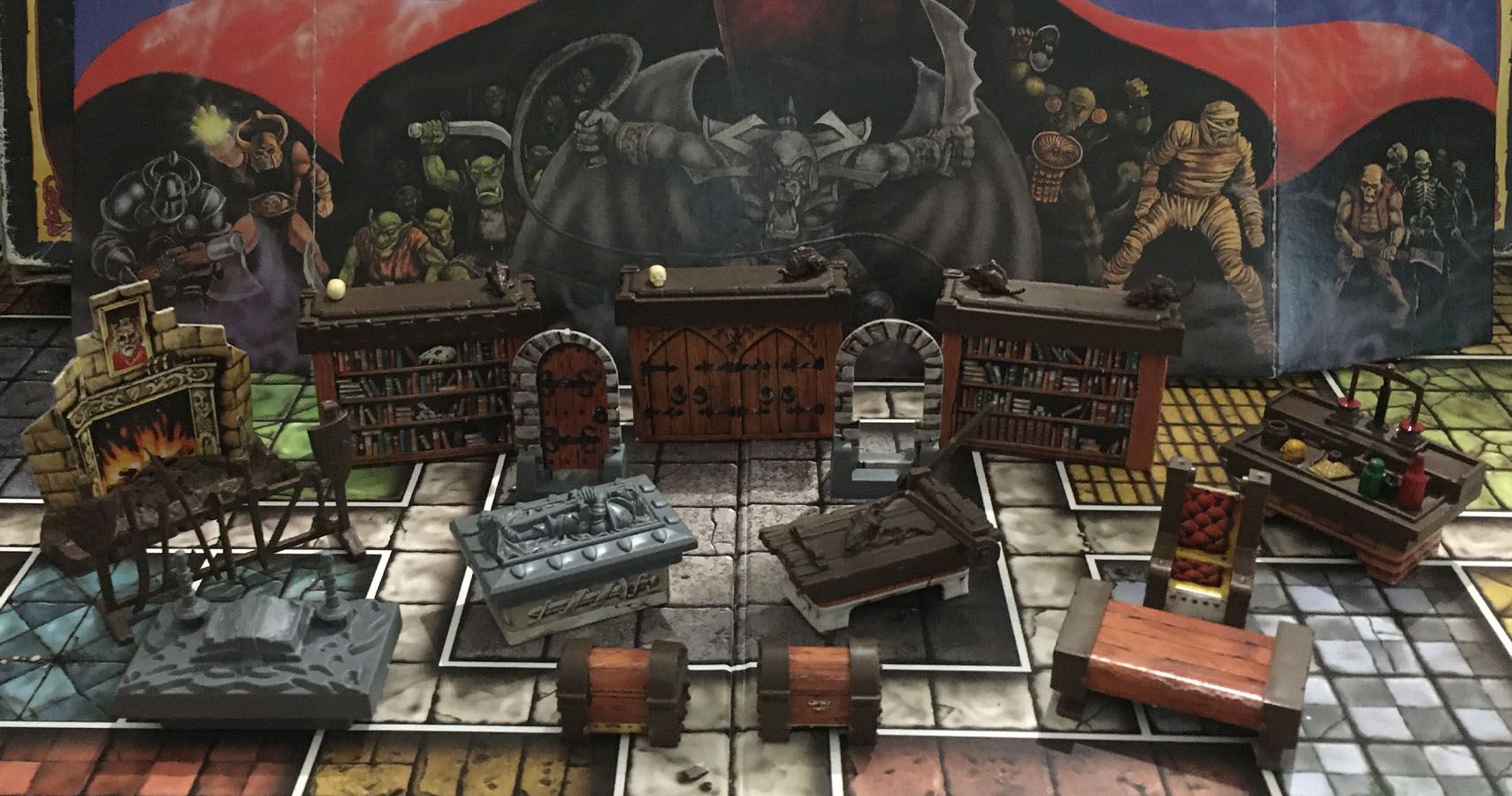 HeroQuest furniture on the gameboard