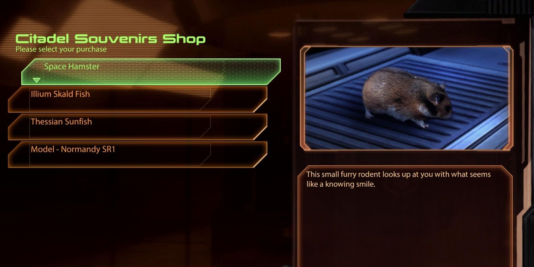 shop menu with space hamster